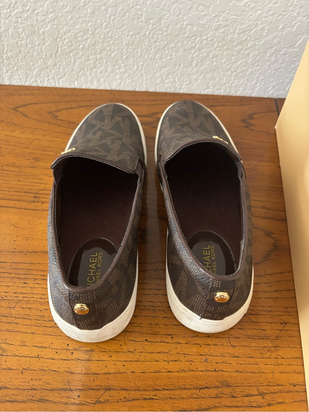 MICHAEL Michael Kors Brown MK Logo Slip-On Sneakers with Gold Accents - Picture 3 of 4